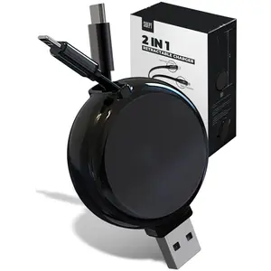 SWEPT SUPPLIES 2-in-1 Retractable Car Charger for iPhone & Android - 15W Fast Charging, Wall Outlet or PC Charger, Black Design - Electronic