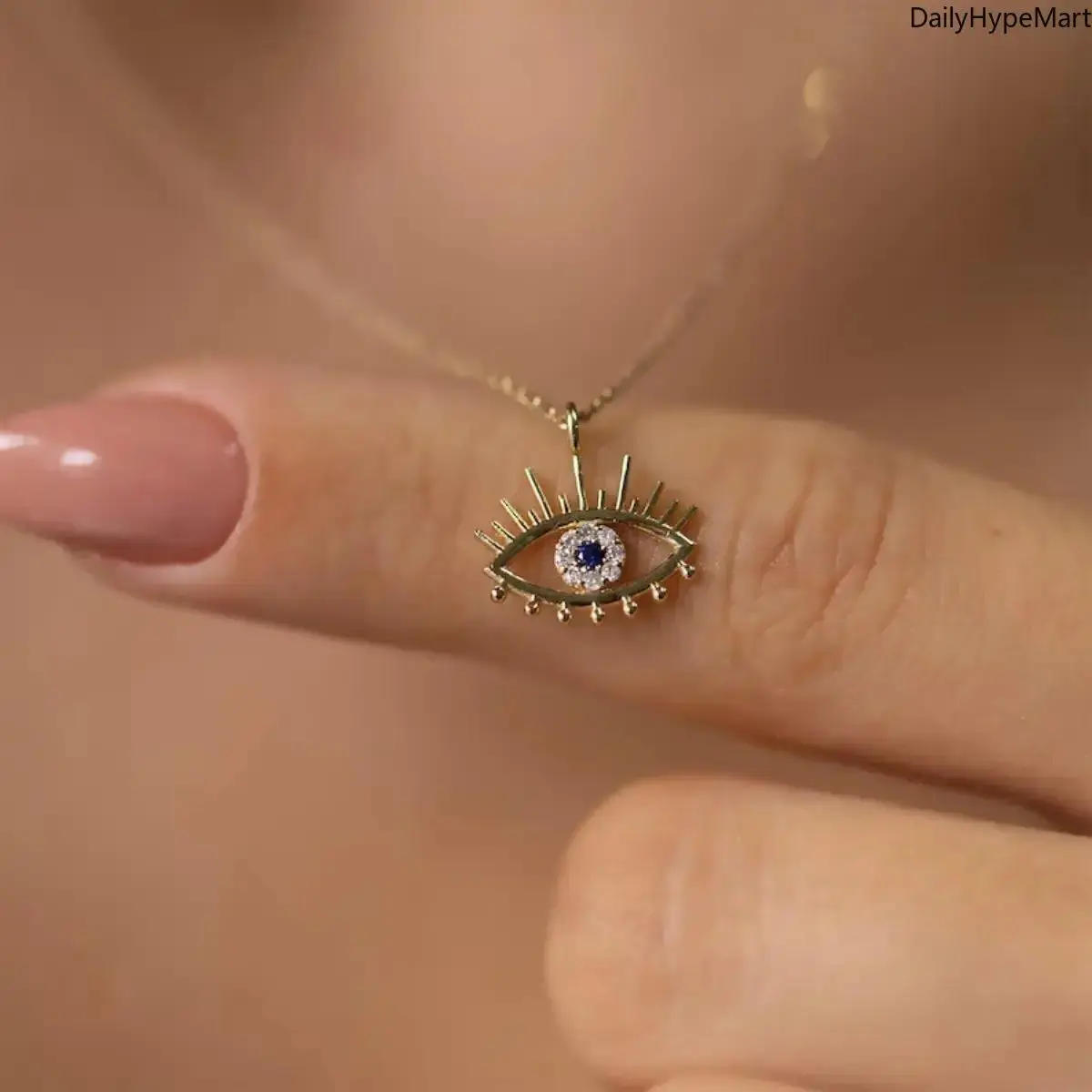 Gothic Evil Eye Motif Talisman Necklace with Red Zircon Pendant, Statement Jewelry for Women, Funky Unique Accessories