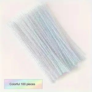 100 Pieces Shiny Metal Wire Pipe Cleaner Set, 11.81 Inch Flashy Chiffon Rods, Flexible DIY Craft Sticks for Hair Accessories & Art Decor