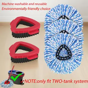 Spin Mop Heads & Scrub Brush Refills for O-Cedar Rinse Clean 2 Tank Microfiber Replacement Without Bucket or Handle Machine Washable Reusable Eco-Friendly Choice
