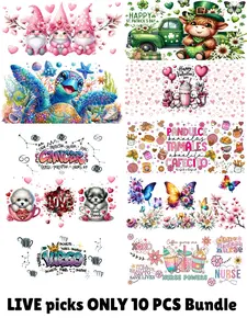 UV DTF 16oz Cup Wrap Bundle - 10 PCS Live Picks with Gnome Truck and Butterfly Designs for Creative Projects and More