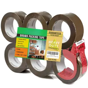 6-Pack Heavy Duty Brown Packing Tape with Dispenser, 2.5 mil x 1.88 inch x 110 Yards,Ultra ,Industrial Shipping Box Tan Packaging Tape for Moving, Office, & Storage