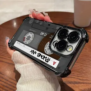 A Luxurious And Stylish Retro Cassette-Themed Phone Case Designed for Iphone Models 16, 16E, 15, 14, 13, 12 Mini, 11 Pro Max, X, XR, XSMAX, 8, 7, And Plus, Featuring a Black Border And a Transparent Back for Drop
