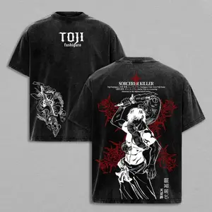 Vintage Washed  Toji Fushiguro T-Shirt – Sorcerer Killer Anime Graphic Tee Unisex Streetwear For Anime Fans, Heavy Cotton Retro Manga Merch  Anime Manga Unisex Washed Tshirt Top Streetwear Fit Graphic Tee