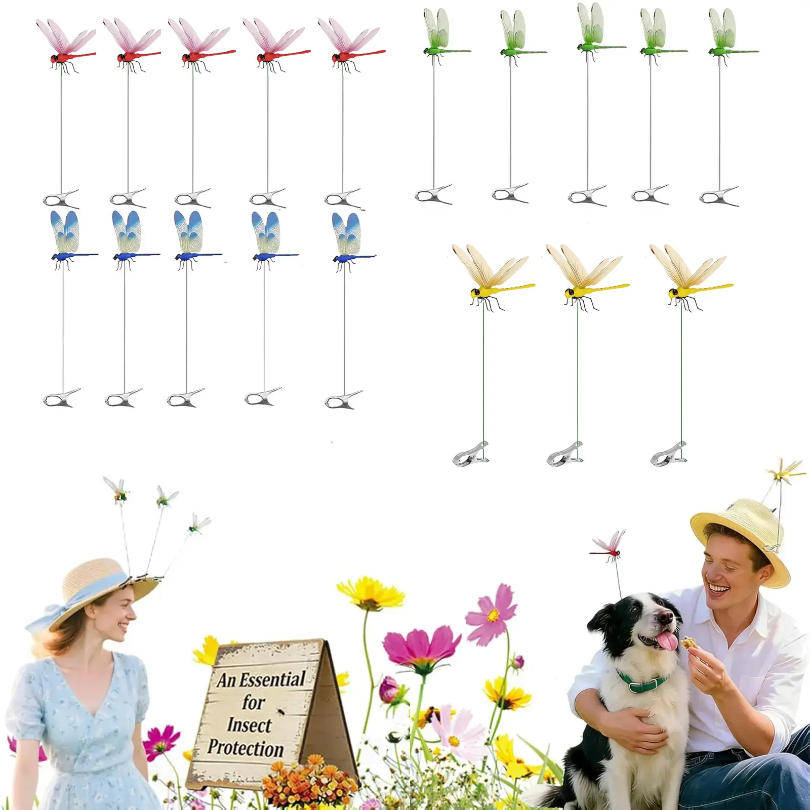 18pcs Plastic Bug Repellent Dragonfly Clips, Decorative Garden Stakes & Outdoor Ornaments, Indoor-Outdoor Fly Scare Deterrents for Hats & Horses