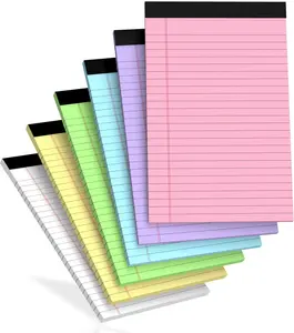 6-Pack 5x8 College Ruled Colored Legal Note Pads, Micro Perforated Lined Writing Pads with 30 Sheets Each for Office & Home Use