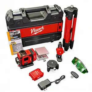 NiuWork Outdoor Green Line Laser Level Horizontal & Vertical Lines Precise Automatic Calibration Level Tool Combo Kit for Construction Gardening with Handle