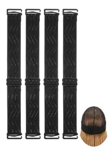 4pcs Wig Strap, Adjustable Elastic Bands for Wig, Nonslip Grip Headband with Non-Slip Silicone Strips & Removable Buckles, Black Wigs Accessories
