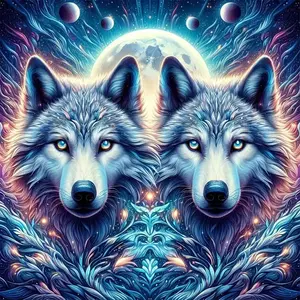 Wolf Pattern DIY Diamond Arts Colorful Painting Kit without Frame, 2 Counts/set DIY 5D Diamond Arts Colorful Painting Kit, Wall Art Decor for Home, Cross Stitch Kit