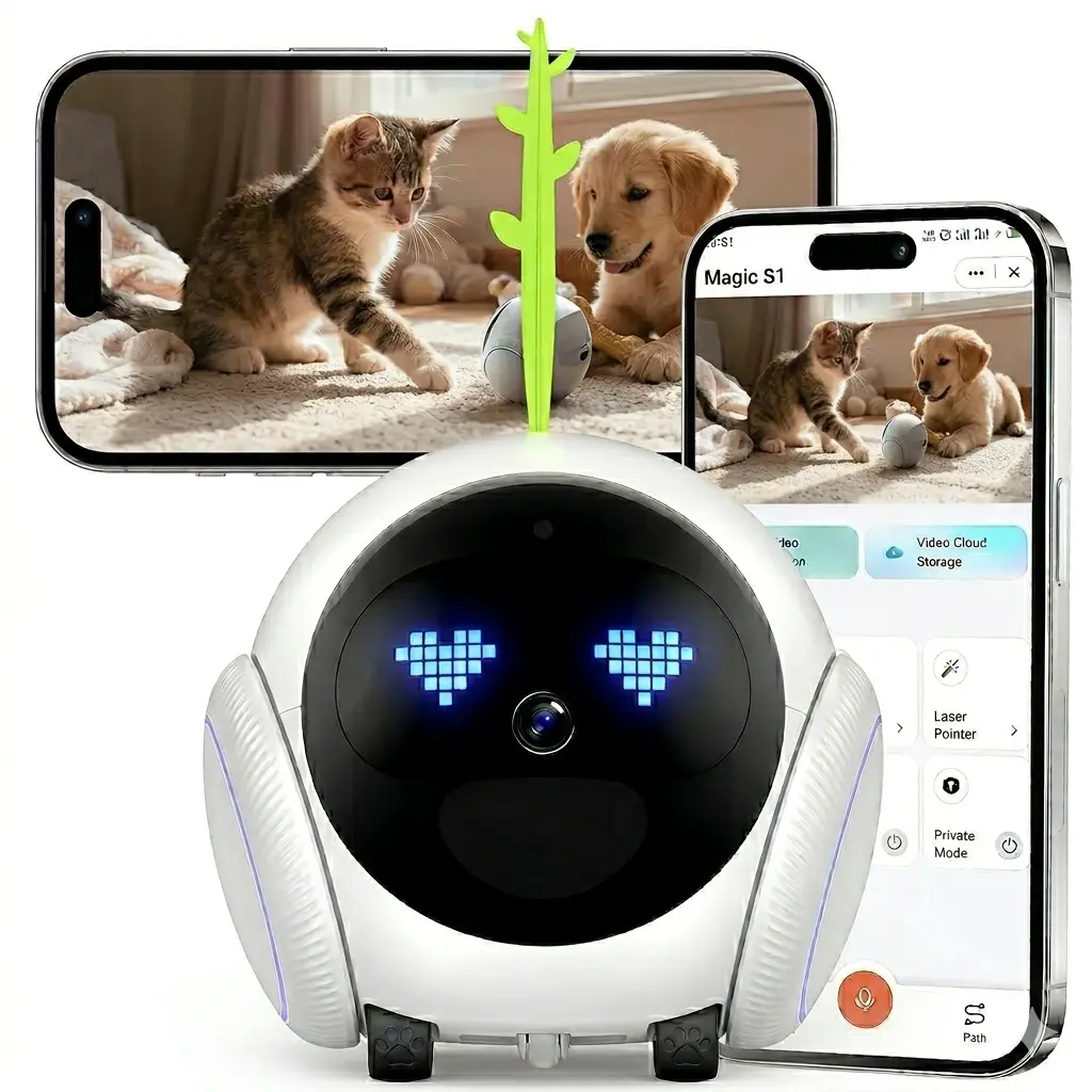 Movable Pet Monitor Camera - Smart Movable Pet Camera Robot - 2K QHD Wireless Home Security Fur Baby Monitor with Laser Tracking, Pet Auto Tracking, 2-Way Speaker, Mobile App Control & Auto-Charging for Cats/Dogs
