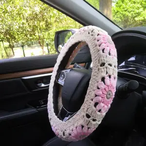Sunflower Pattern Car Steering Wheel Cover, Cute Crochet Car Steering Wheel Protector, Automotive Car Interior Decoration Accessories for Women, Car Steering Wheel Insert Accessories