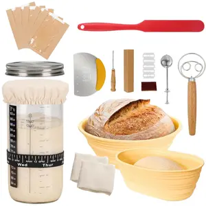 Sour bread fermentation set includes fermentation to bread, sour bread fermenter, silica gel fermentation basket, Sourdough proofing basket, Danish dough beater, dough scraper, bread cutter and other sour bread baking supplies