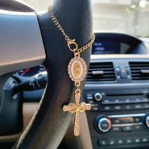 Car Steering Wheel Prayer Beads Religious Car Accessories, Cross Hanging Decorations for Men and Women, Automotive Ornament, Car Interior Decoration