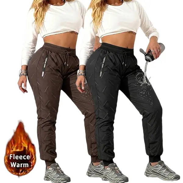 2-Pack Women’s Fleece-Lined Winter Pants | Waterproof Thermal Warm Joggers | Slim-Fit Insulated Cold-Weather Pants for Outdoor Hiking, Skiing & Everyday Wear | Not Bulky, Fits All Body Types — Women’s Clothing