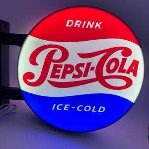 Pepsi Pub Style 13" Round Dual Side Light Up Sign with COB LEDs Adjustable Dimmer for Garages Bars & Game Rooms