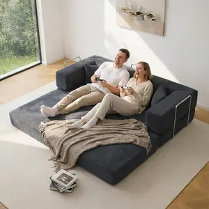 Foldable 3-Seater Fabric Sofa Bed with Square Armrests, Modular Compressible Living Room Sofa Set, Vintage Suede Comfortable Lounge Chair Sofa, Lazy Sofa (Bean Bag), And Bedroom Sleeper Sofa Bed. Loveseat Couch boneless sectional couch bean bags