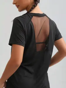Women's Yoga Pilates Sportswear Running Training High Elasticity Skin-Friendly Mesh Fabric Summer Thumb Hole Outdoor Short Sleeve Tee
