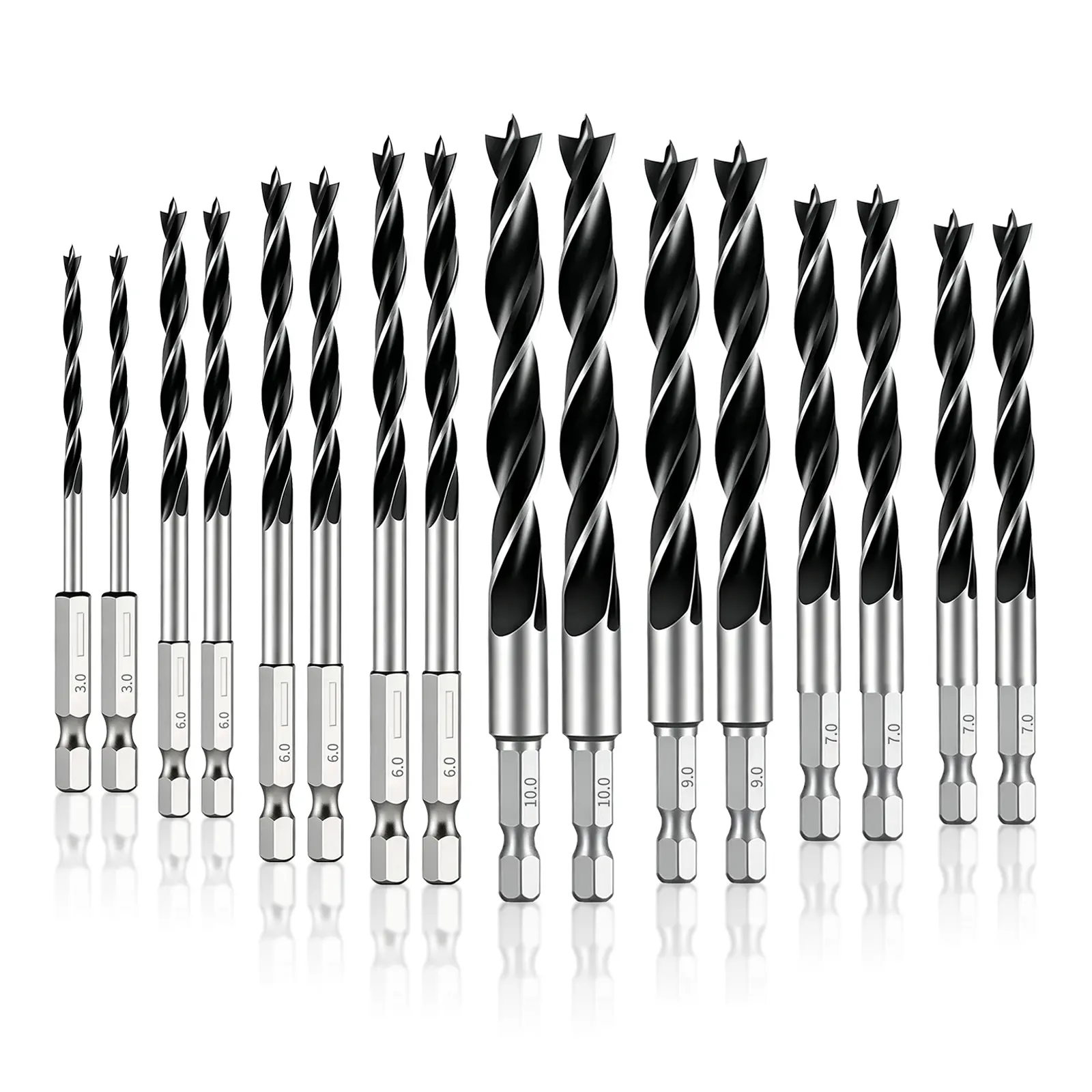 Brad Point Drill Bit Set Hex Drill Bit Set with Double Flutes Design for Hardwood, Plywood, Plastic Round Holes in All Types of Wood