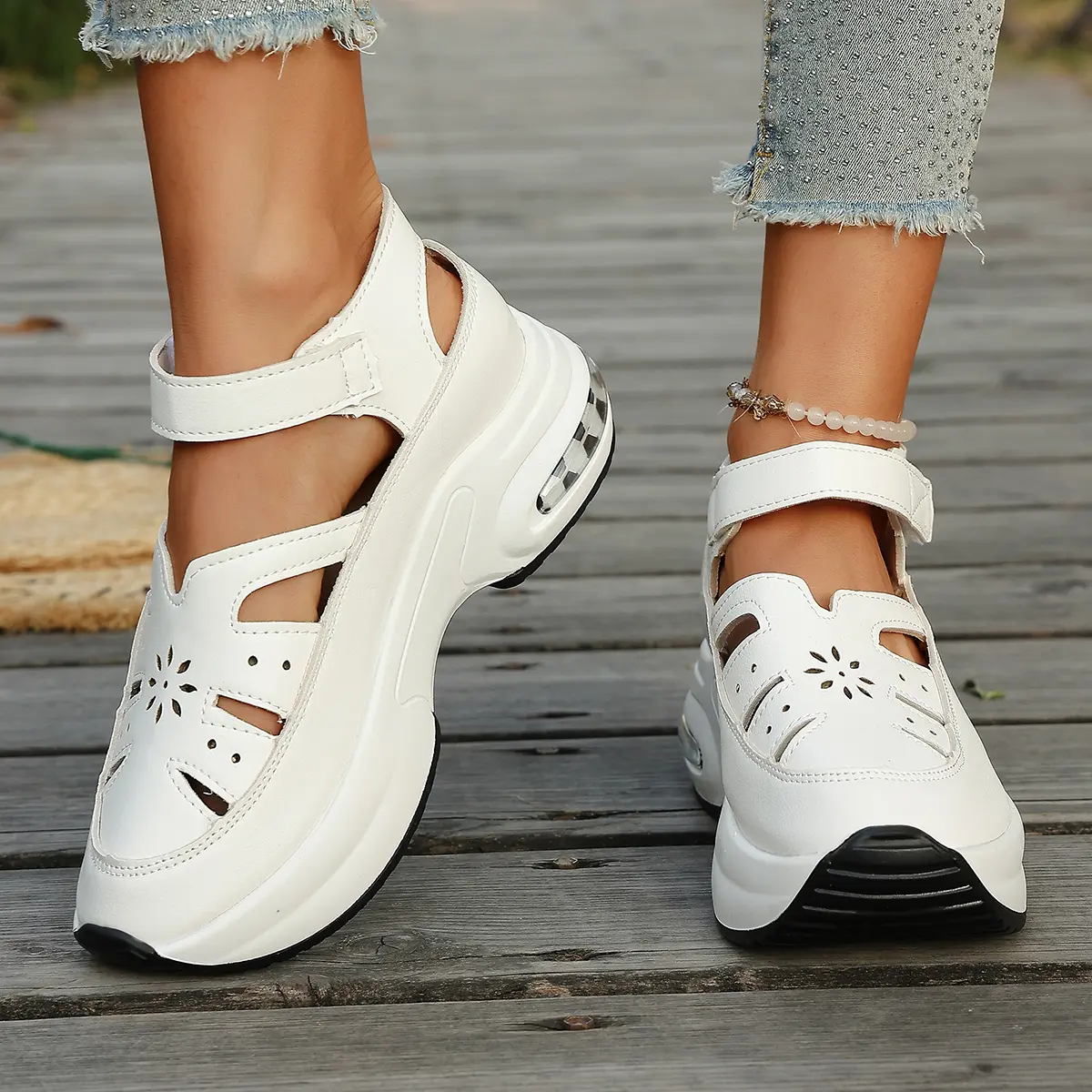 Women's Closed-Toe Cutout Wedge Sandals - Breathable Comfortable Summer Footwear For Daily Outings