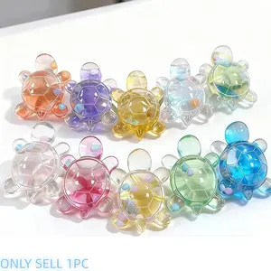 Transparent Jelly Turtle Squishy Toy, Maroon Color Filled Glossy Stretchable Animal Sensory Stress Relief Decompression Squeeze, Portable Pocket Gift for Holidays