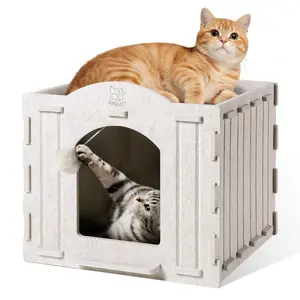 Frienhund Cats Bed Cave Indoor Cat House with Fluffy Ball, 15x15x13Inch, Reinforced Innovative Materials, Warm Insulated Covered Scratch-Resistant, A Perfect Home Gift for Cats