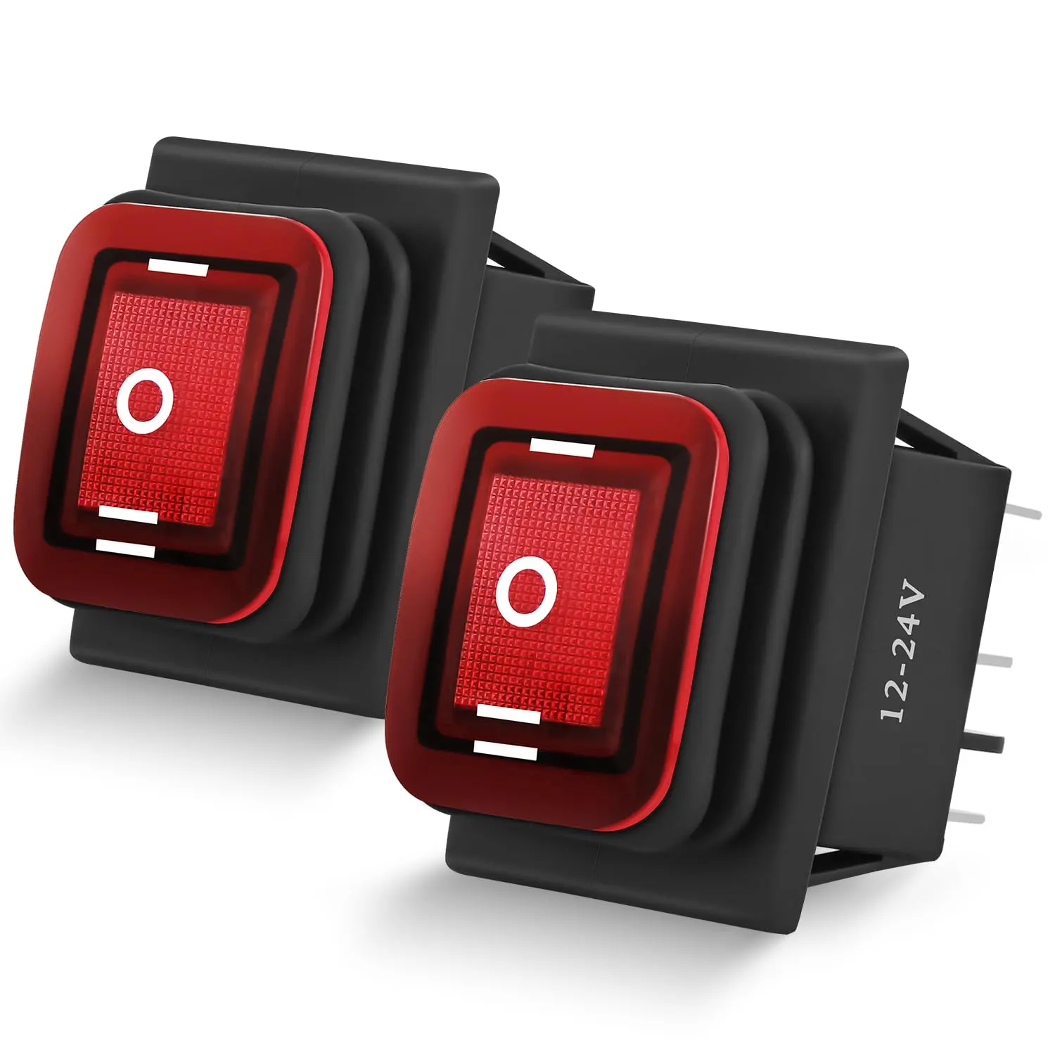 2PCS Compact Red LED Lighted Silicone IP67 Waterproof Double Pole DPDT 6Pin On-Off-On Latching Rocker Switch, 20A 12VDC 125VAC Motor Toggle for Car, Water Sports Boating Vehicles, 24Vdc, 1Pc 6Pin On Off On Rocker Switch, 10A@250Vac, 3-Way
