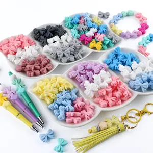45PCS Mixed Color Bow Focal Beads for DIY Craft Making Multicolor Random Bow Focal Silicone Beads for Keychain Making, Beeaded Pens DIY Crafts, Creative Loose Beads Bulk for Pens DIY Handmade Crafts Necklace Bracelet Lanyard