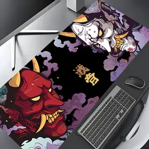 Japanese Oni Samurai Mask Design Large Gaming Mouse Pad, Washable Rubber Extended Desk Mat with Non-Slip Base, Girly Aesthetic Home Office Decor, Mouse Pads for Desk, Christian Gifts for Women