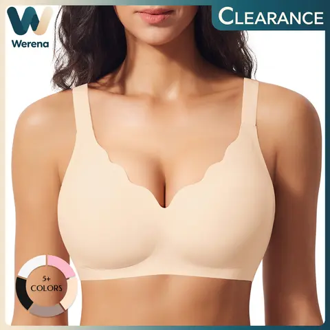 Werena Women Wireless Jelly Bras Scalloped V-Neck Bra Buttery Soft Bralettes Full Coverage Everyday Bra with Adjustable Straps & Extra Extender
