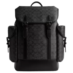 COACH Hitch 31 Backpack for Men – Printed Drawstring Closure with Snap Fastening, Coated Canvas and Premium Calfskin, Large Size, Charcoal