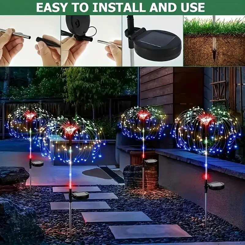 4/ 2 Packaging Outdoor Solar Fireworks Light - DIY Decoration, Used for Routes, Gardens, Courtyards, Parties, Weddings, Festivals, Christmas Decorations, Solar Flooring, Lawn Lights, Halloween Decorative Lights