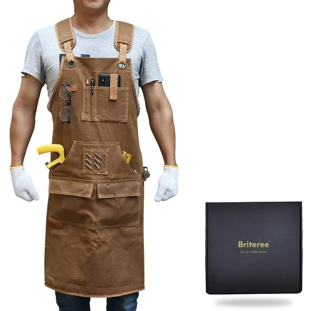 Durable Waxed Canvas Woodworking Apron for Men - Adjustable, Removable, 9 Tool Pockets, Ideal Gifts for Woodworkers, Carpenters, Hanging