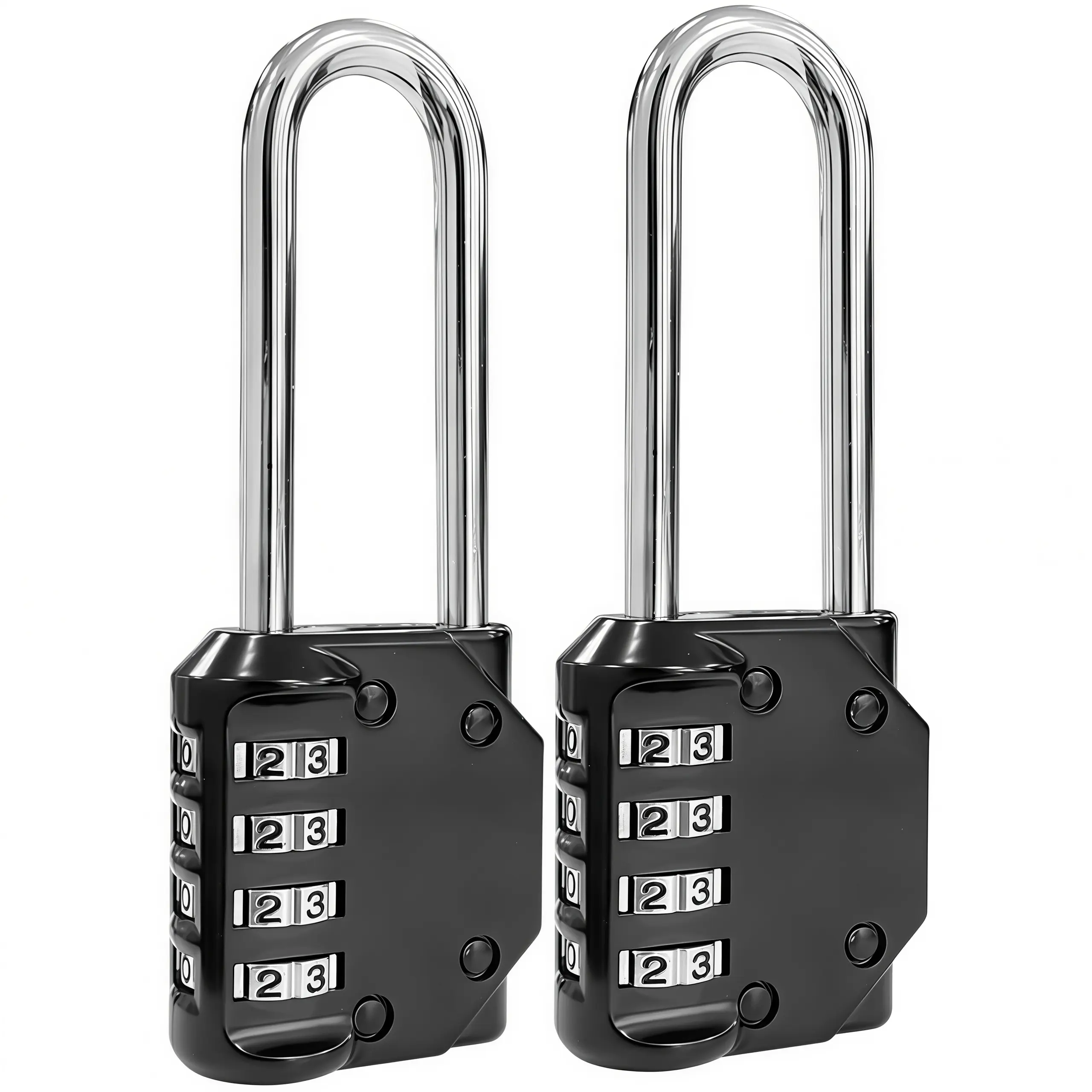 LMMAKE 2PCS U-Shaped Long Shackle Padlock, Customizable 4-Digit Combination Lock with Zinc Alloy Thick Latch Fit, 4.09in Height, 2.20in Shackle Height, Weatherproof Outdoor Fence Gate Container Lock (Black)