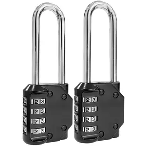 LMMAKE 2pcs U-Shaped Long Shackle Padlock, Customizable 4-Digit Combination Lock with Zinc Alloy Thick Latch Fit, 4.09in Height, 2.20in Shackle Height, Weatherproof Outdoor Fence Gate Container Lock (Black)