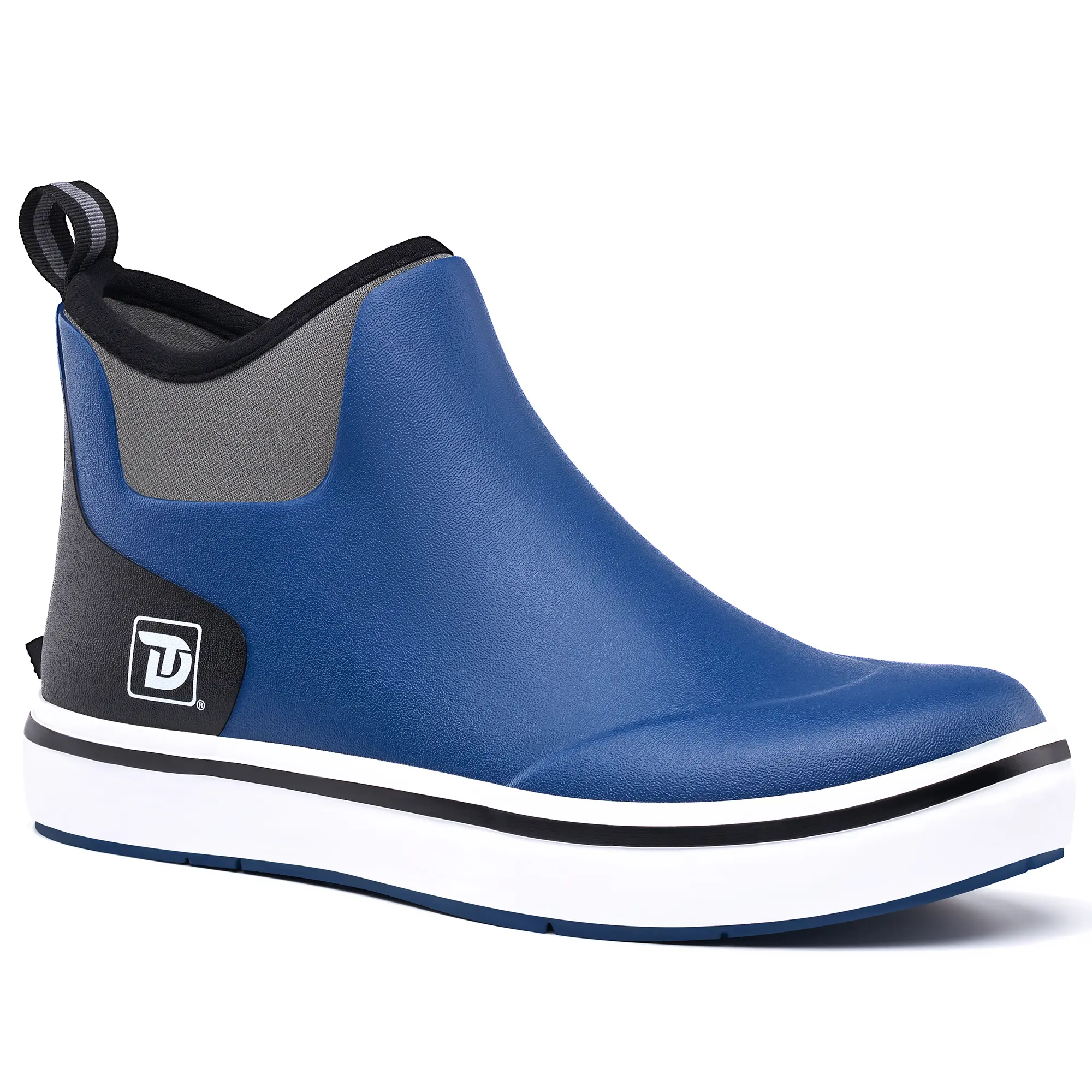 TruDave Mens Deck Boots, Waterproof Rubber Fishing Rain Boots, Anti-slip Short Ankle Shoes for Outdoor Fishing, Boating Comfortable Blue Footwear  Closed