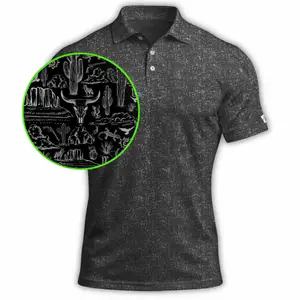 Elevate Every Round with The Desert Golf Polo Shirt in Black and Silver Performance Style