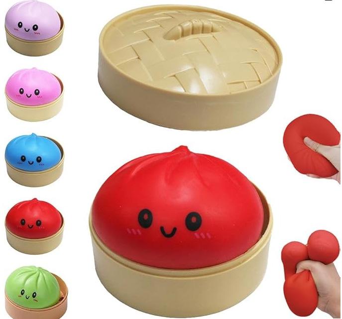 Squishy Dumpling Stress Balls for Adults, Dumpling Squishy Toys for Kids, Dumpling Fidget Sensory Toy,Diameter Squeeze Dough Ball Stress Relief Toy, Stretchy Stress Ball Squish Toys