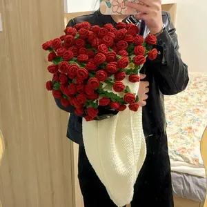 Rose bouquet blanket hand-woven DlY material package wool ball crochet flower wool DecorDecorative Ornaments artificial flowers pink roomdecor