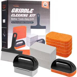 Griddle Cleaning Kit for Blackstone,Flat Top Grill Cleaning Kit Tools for Outdoor,Griddle Cleaner Accessories Brush with Grill Stone Cleaning Brick, Griddle Scraper&Scouring Pads (12)