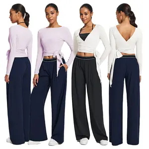 Versatile Adjustable Wrap Activewear Top, Slim Cropped Tie Detail Gym Yoga Layering Shirt