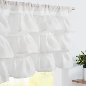 Ruffled Valance Curtain Slubbed Crossed Kitchen Valance  Shabbychic Style for Living Room Small Windows 18 Inch Cottagecore Farmhouse Half Window Rod Pocket 1 Panel White
