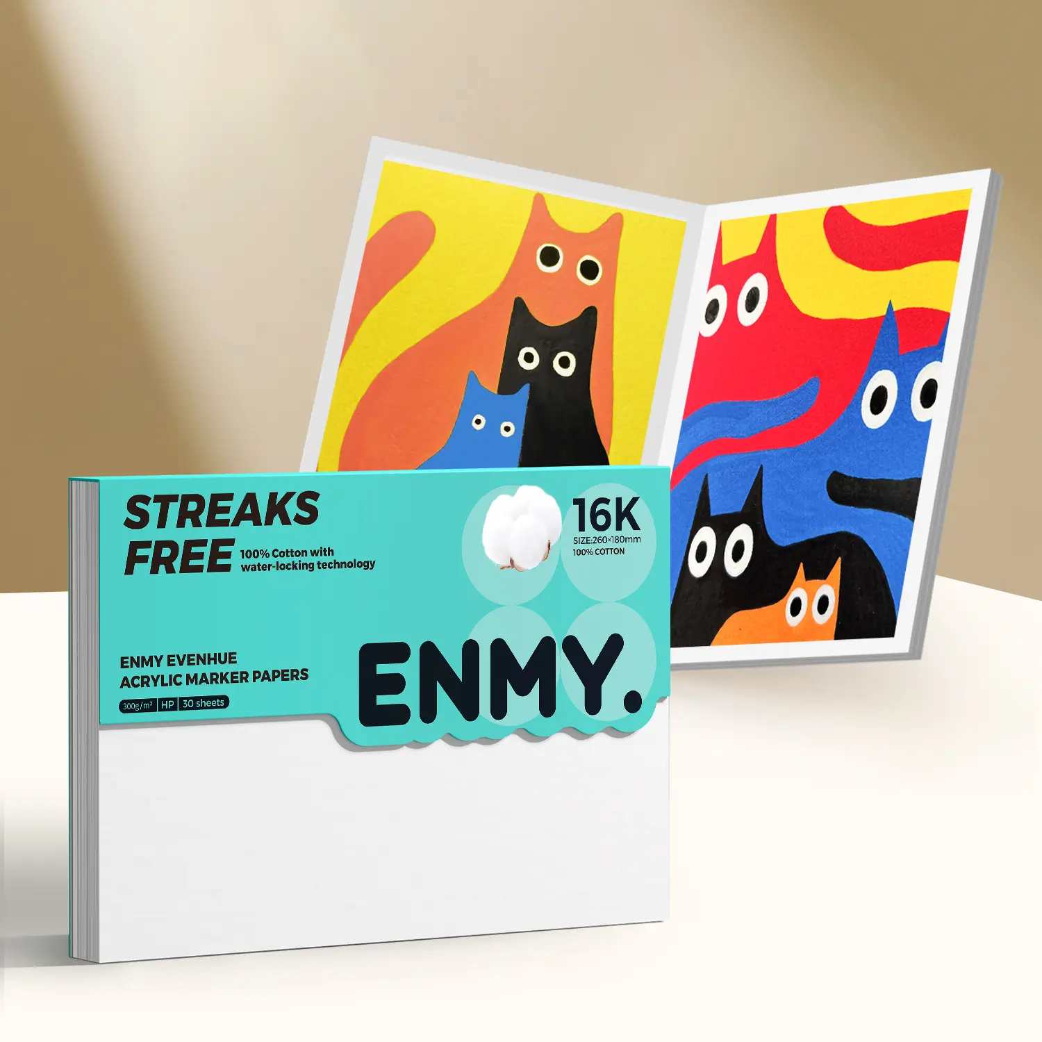 ENMY 16K Streak-Free Acrylic Marker Sketch Pad - Premium 140lb/300gsm Cotton Pulp Paper for Vibrant Artwork & Double-Sided Use - Safe & Professional Quality