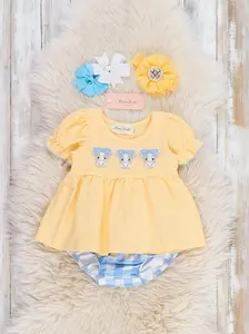 Embroidered Cows Gingham Bloomers Outfit