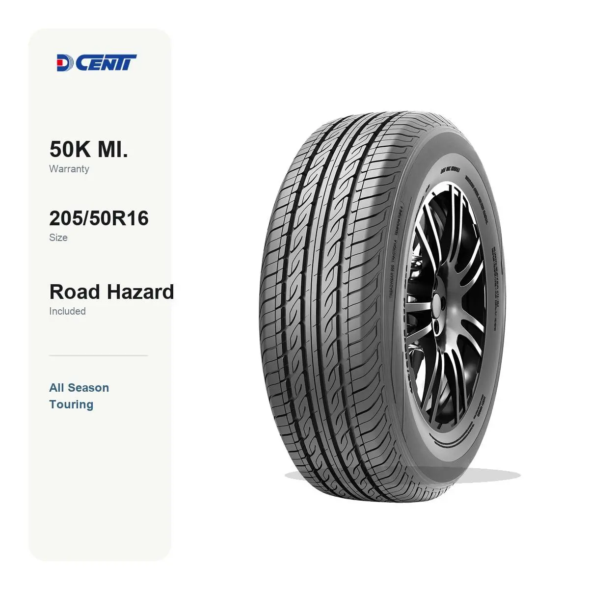 DCENTI DC33 205/50R16 87V | All Season Tire, Touring, 50K Mile Warranty, Road Hazard, For Sedan/Crossover/SUV