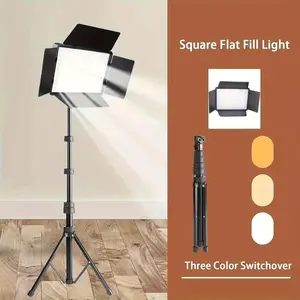 Professional 10" Square LED Video Light Panel with Barn Doors, Dimmable 3000-6000K Photography Light Kit with Adjustable Tripod Stand#Easter Gift