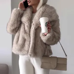 CHICME 2026 Women's Long-Sleeve Faux Fur Jacket - Turn-Down Collar, Cropped, Smooth Basic, Warm Fluffy, Elegant, Better-Fit, Gradient Option, Casual, Turtleneck Alternative, Includes Tops
