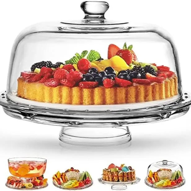 Royalty Art 6-in-1 Glass Cake Stand with Dome | Multi-Use Serving Platter & Cover