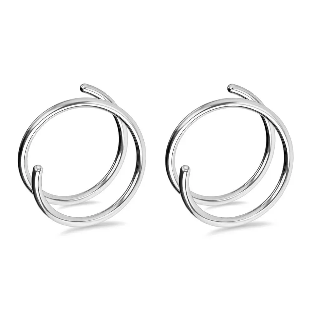 OUFER Titanium Nose Hoops, 2-Pack 20G Spiral Double Hoop Ring for Single Piercing, 8mm Classic Fashion Body Jewelry for Left Nostril, Pierced, Nose Piercings, Daily Wear, Single Hole, Tarnish-Free, Titanium Nose Hoop, Female