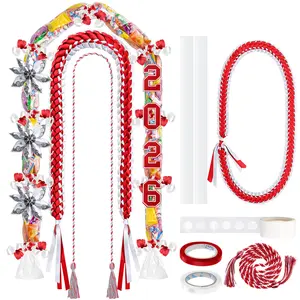 2026 Graduation Leis with Candy Leis for Graduates Gifts, Double Colors Braided Ribbon Graduation Necklace, 13pcs DIY Kit Include 1 Braid graduation lei & 1 Honor Cord & 2 PE bags & 6 Wooden Numbers & 2 Rolls Ribbons & 1 Roll Glue Dots