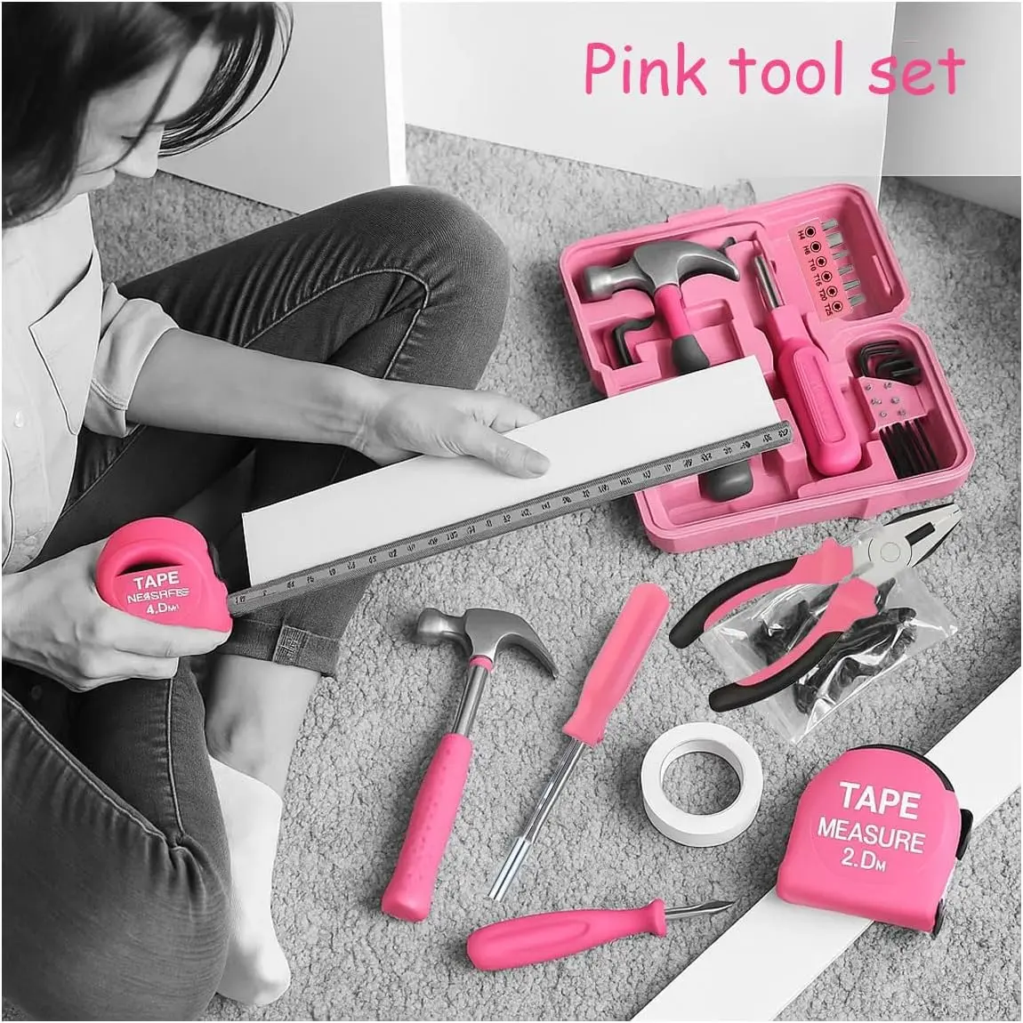 24-piece tool set, universal household tool kit, mini compact tool set, basic hand tool set, unisex, suitable for DIY projects, ideal for home, office, and garage (pink) Repair Tool Set
